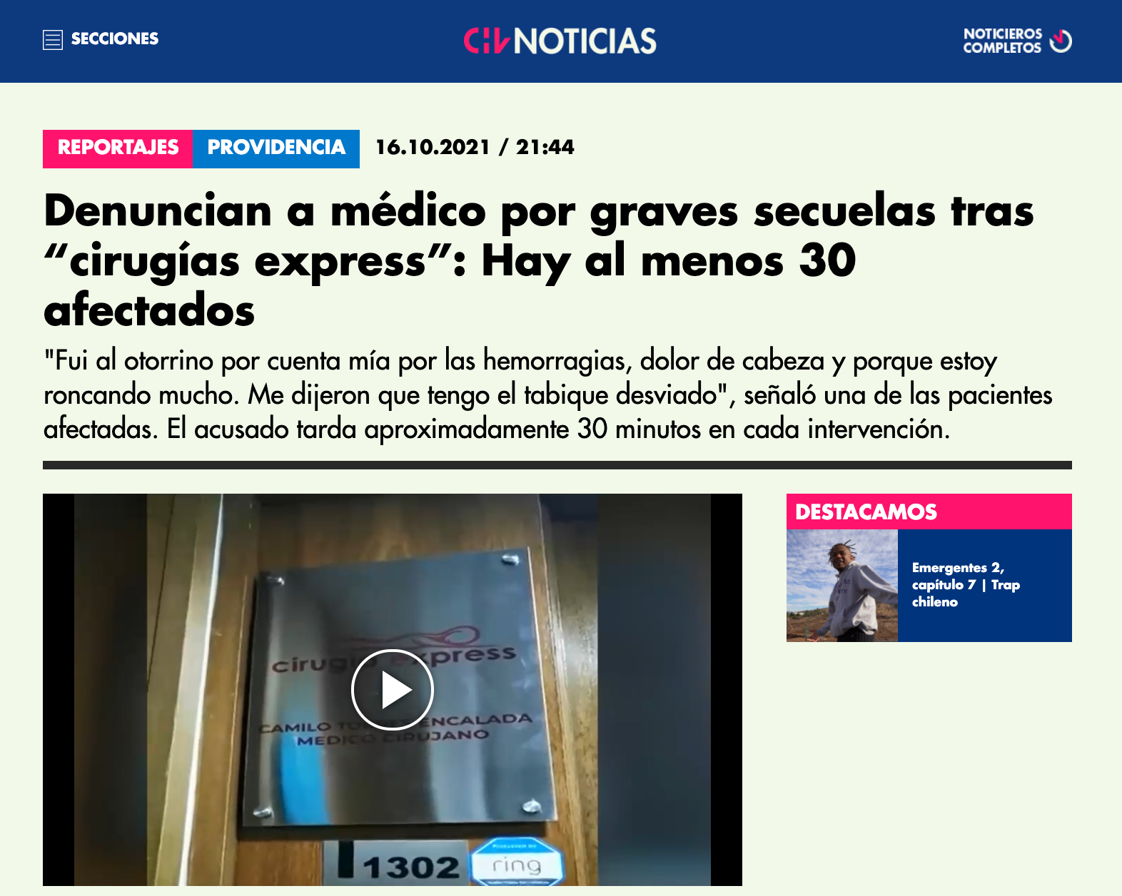 Doctor Torres habla sobre &#8220;cirugías express&#8221; con Chilevisión, Wam Center
