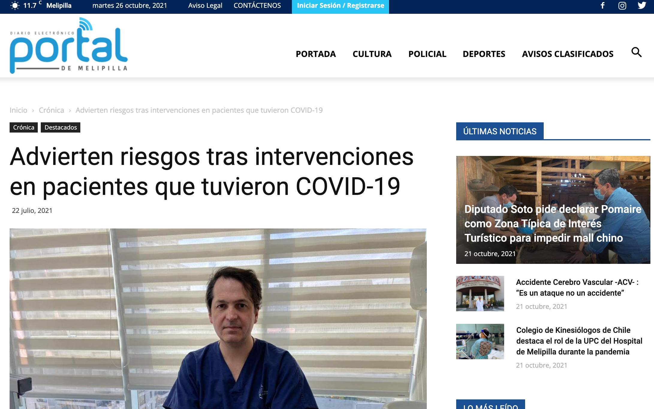 Doctor Torres habla con portal de Melipilla sobre riesgos COVID-19